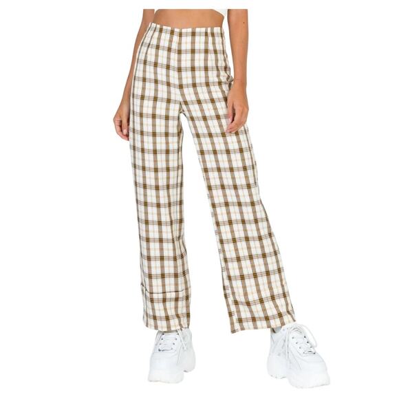 Princess Polly Wide Leg Plaid Pants High Rise SZ 6 Preppy Lightacademia Clueless - Picture 1 of 9